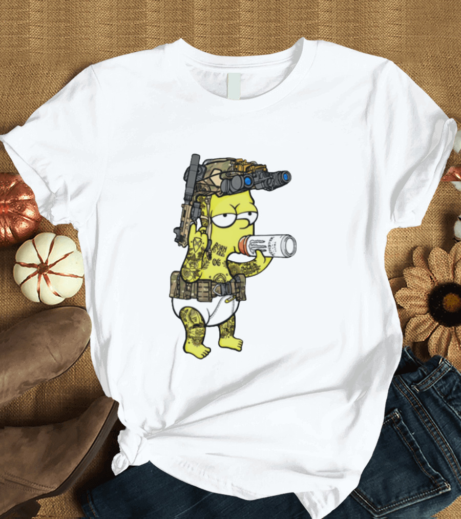 Bart Simpson Tactical Gear Night Vision Tattoo Parody Yung Bart T-Shirt