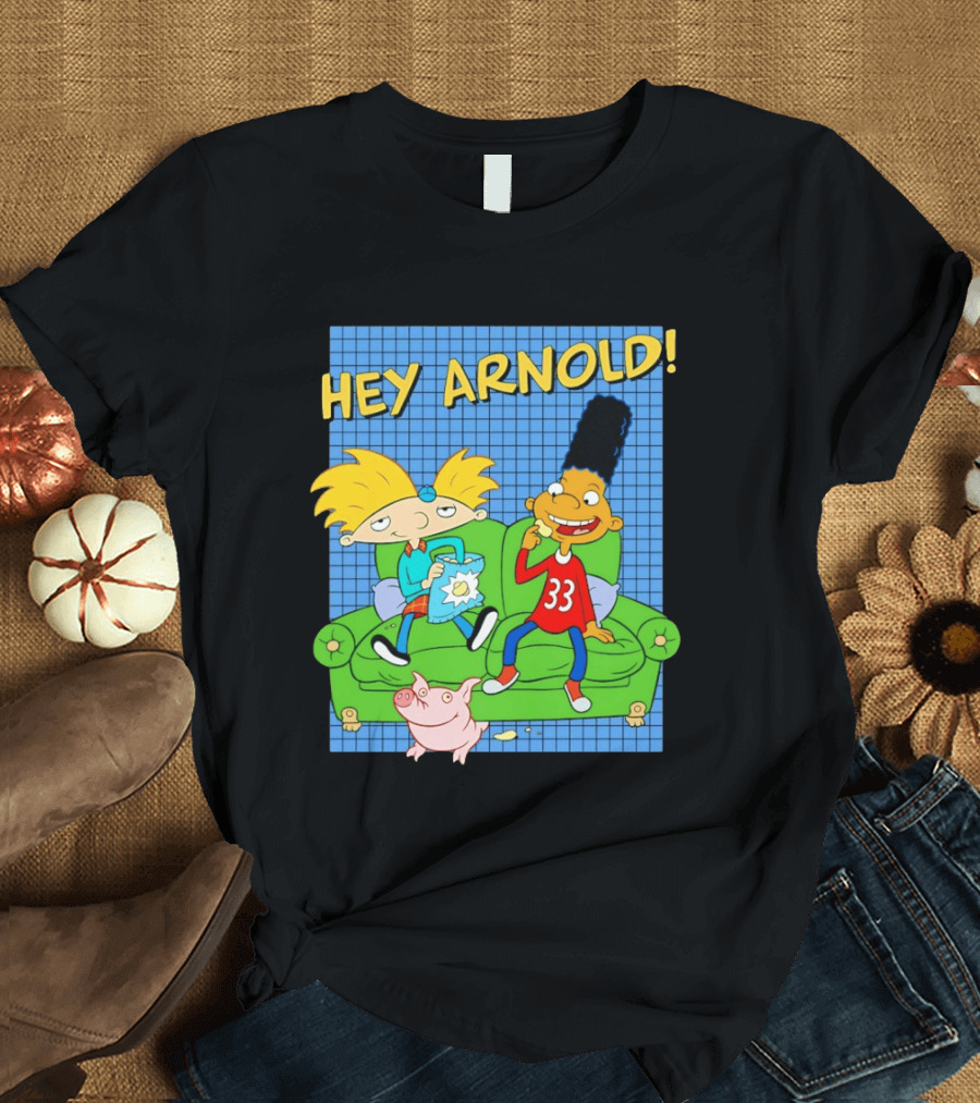 Hey Arnold Gerald And Abner Football Cartoon Couch Sitting T-Shirt