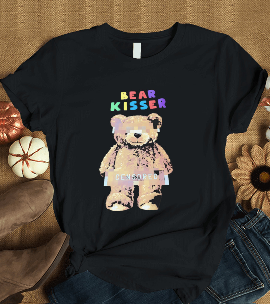 Bear Kisser Censored Pixelated Teddy Bear T-Shirt