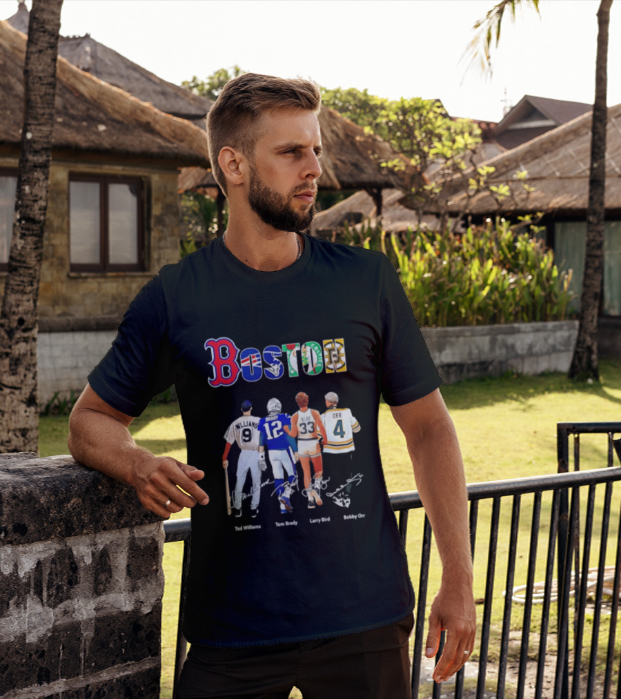 Boston Sports Icons Ted Williams Tom Brady Larry Bird Bobby Orr T-Shirt
