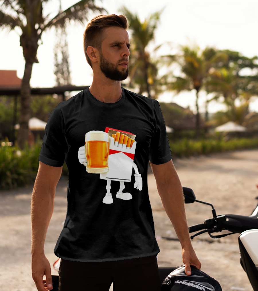 Pack Of Cigs With Beer Drinking Beer Smoking Cigarettes T-Shirt
