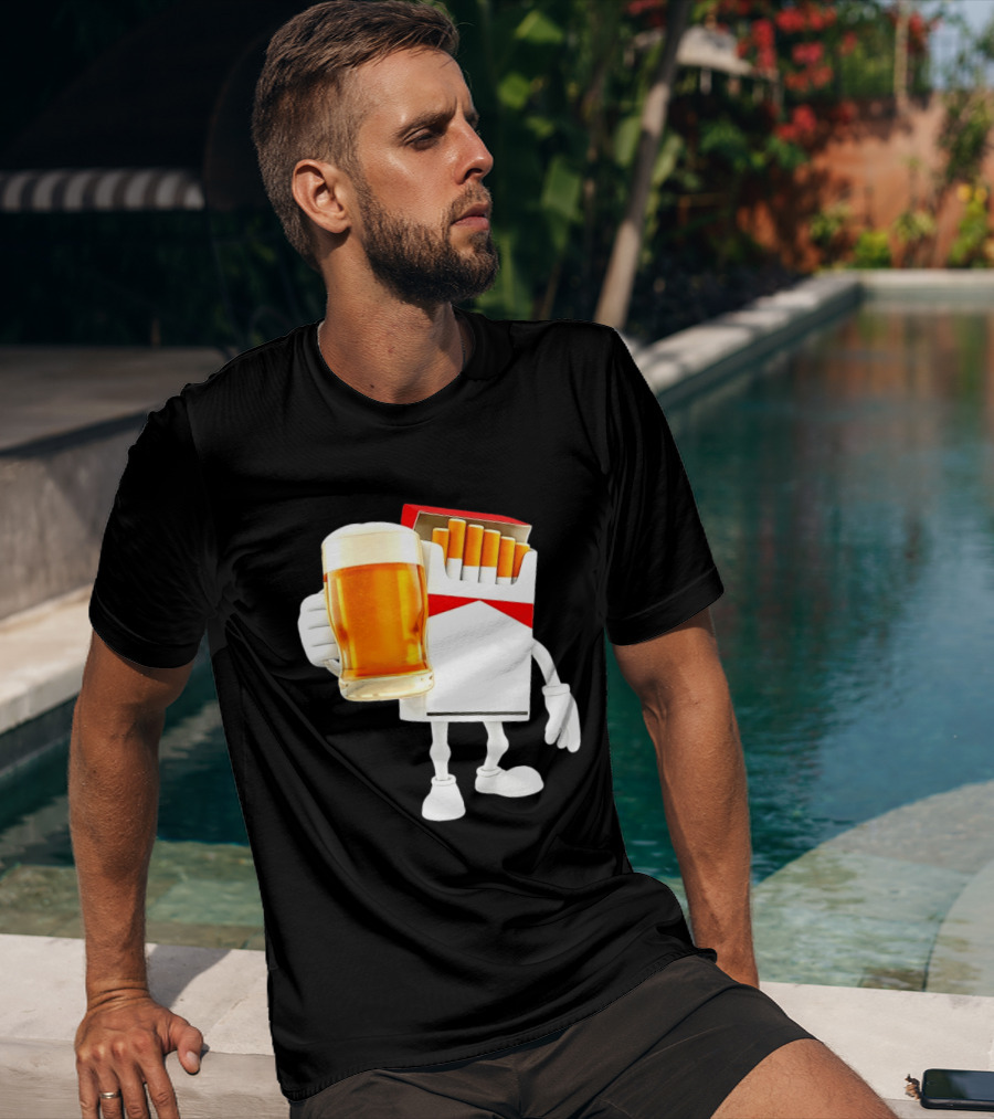 Pack Of Cigs With Beer Drinking Beer Smoking Cigarettes T-Shirt