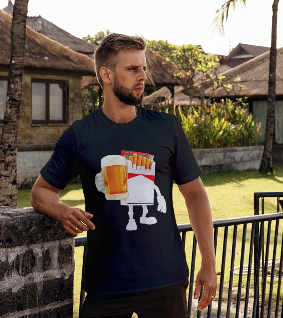 Pack Of Cigs With Beer Drinking Beer Smoking Cigarettes T-Shirt