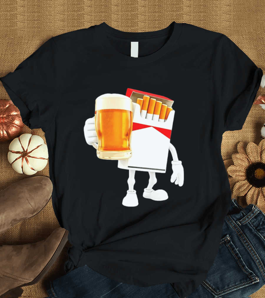 Pack Of Cigs With Beer Drinking Beer Smoking Cigarettes T-Shirt