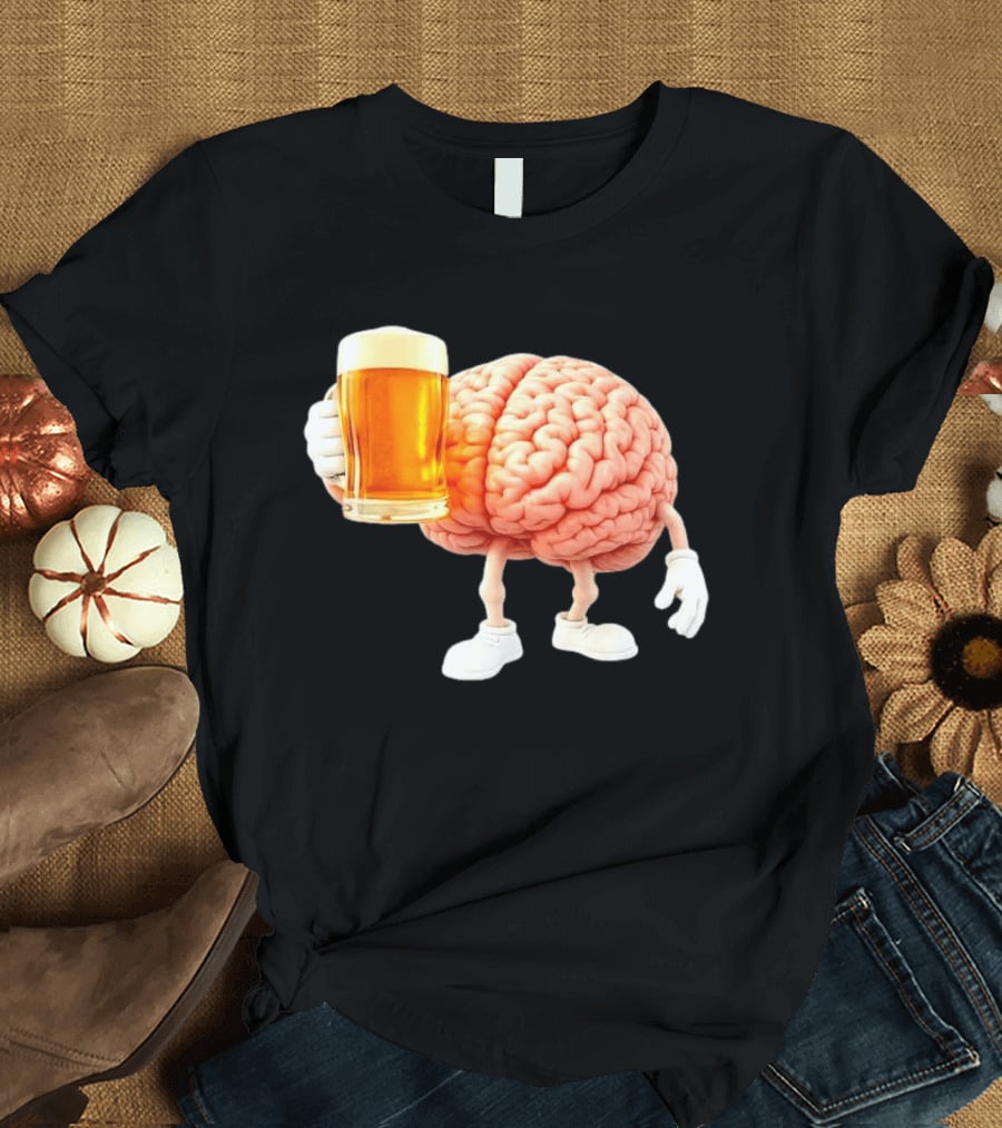 Brain Holding Beer Meme Fun Drinking Humor T-Shirt