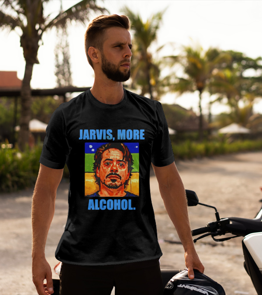 Jarvis More Alcohol Meme Iron Man Portrait Pop T-Shirt