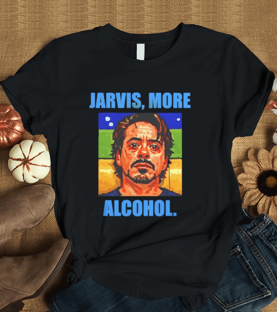 Jarvis More Alcohol Meme Iron Man Portrait Pop T-Shirt