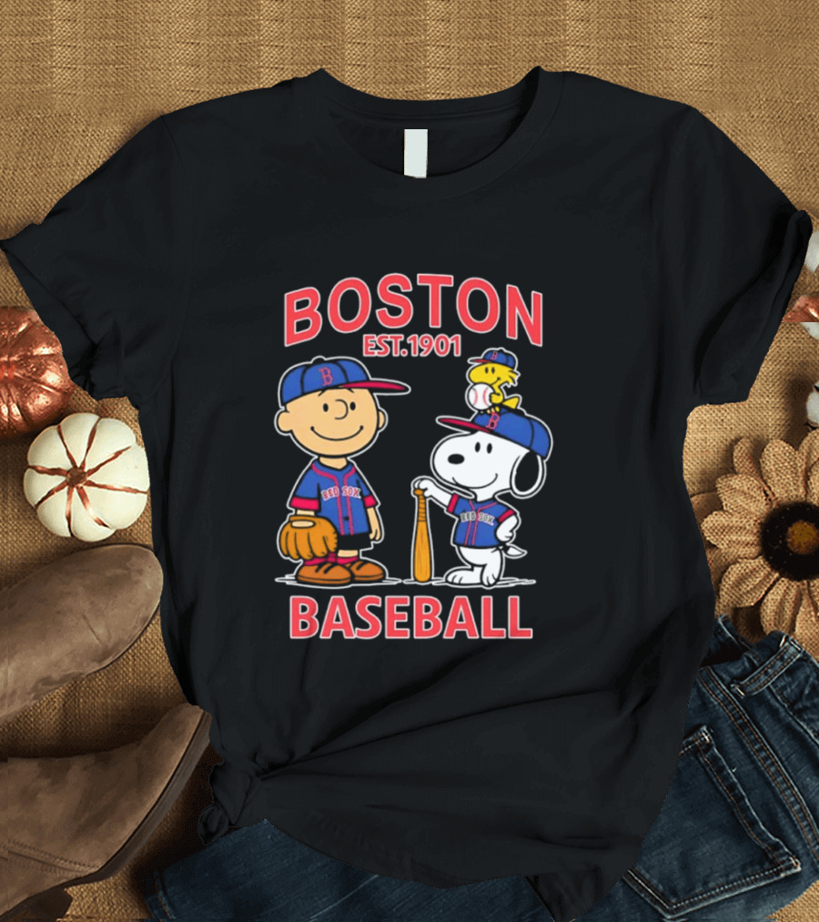 Boston Baseball Charlie Brown Snoopy Red Sox Est 1901 T-Shirt