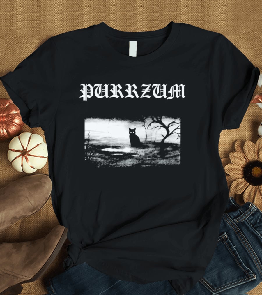 Purrzum Black Cat Gothic Spooky Forest Scene T-Shirt