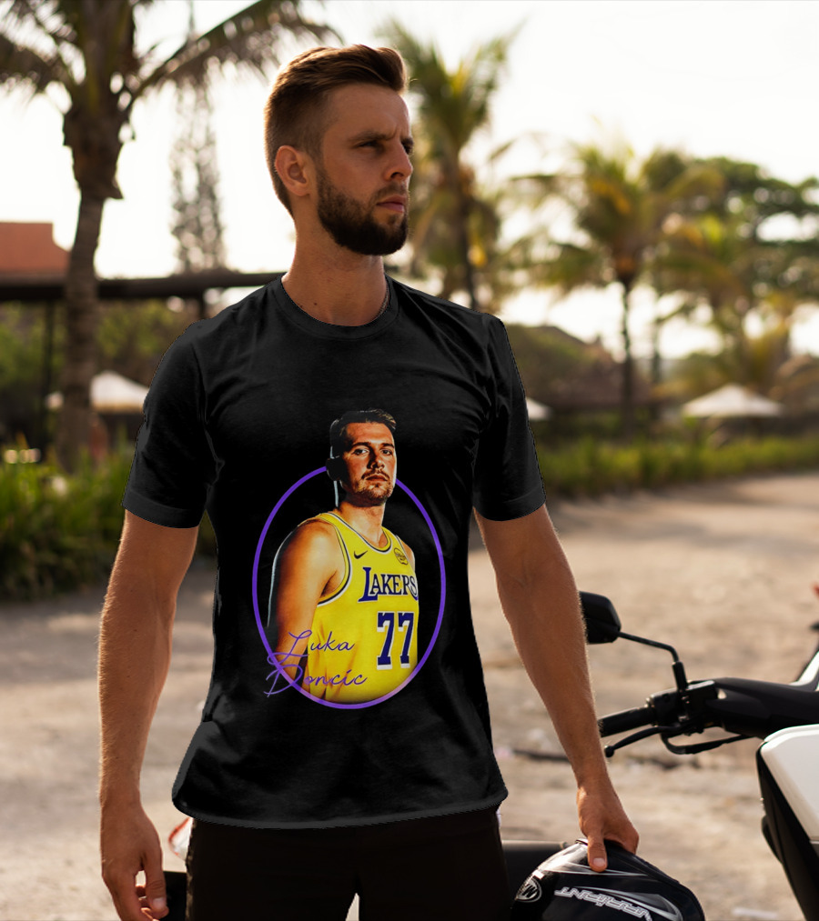 Los Angeles Lakers Luka Doncic 77 Yellow Jersey Image T-Shirt