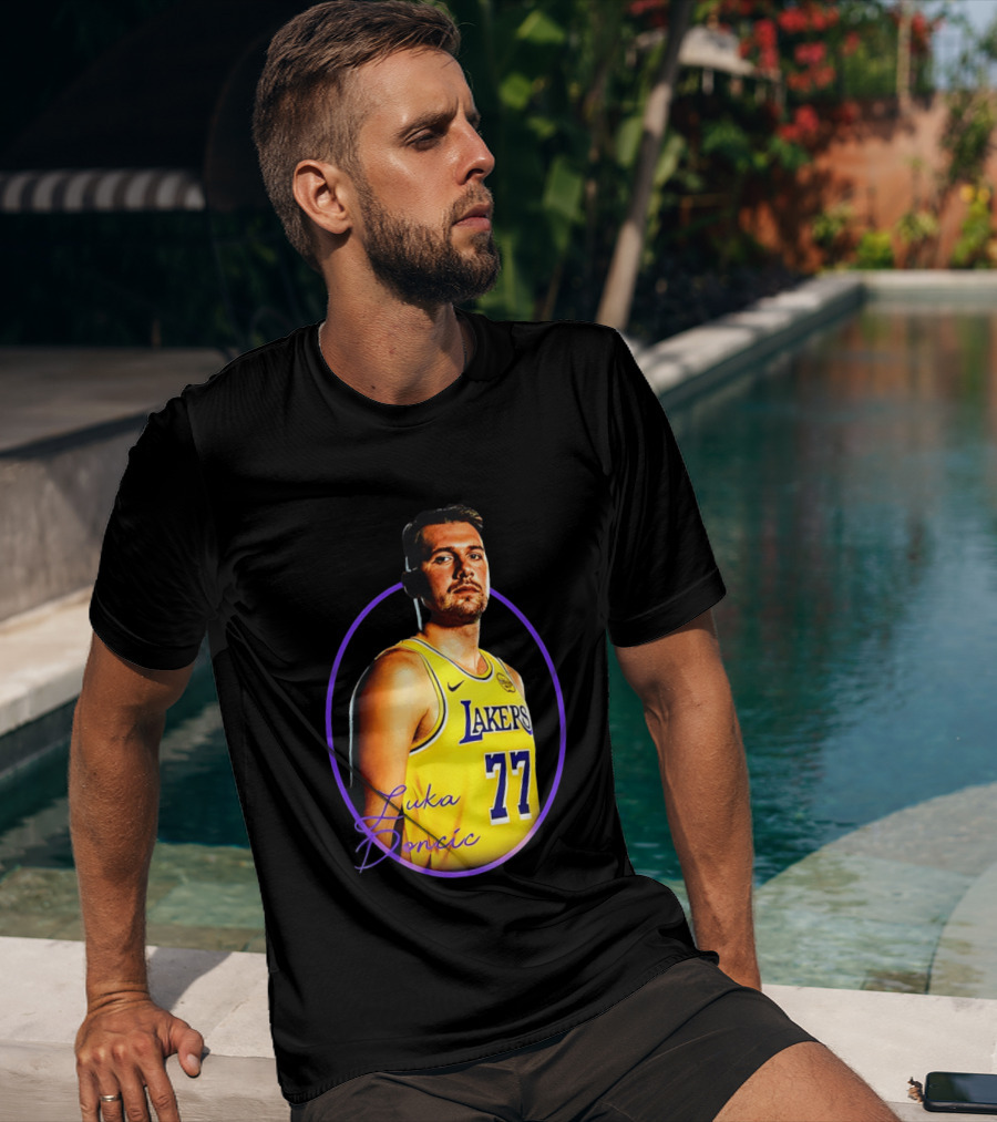 Los Angeles Lakers Luka Doncic 77 Yellow Jersey Image T-Shirt