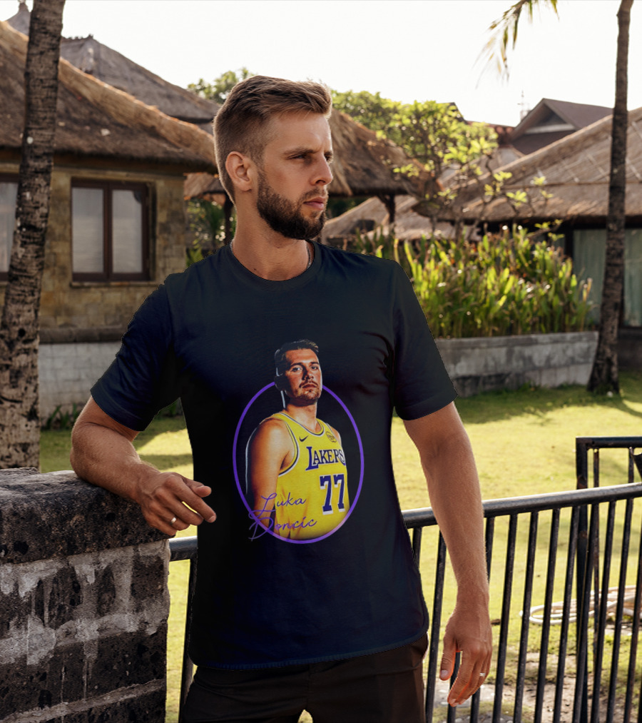 Los Angeles Lakers Luka Doncic 77 Yellow Jersey Image T-Shirt