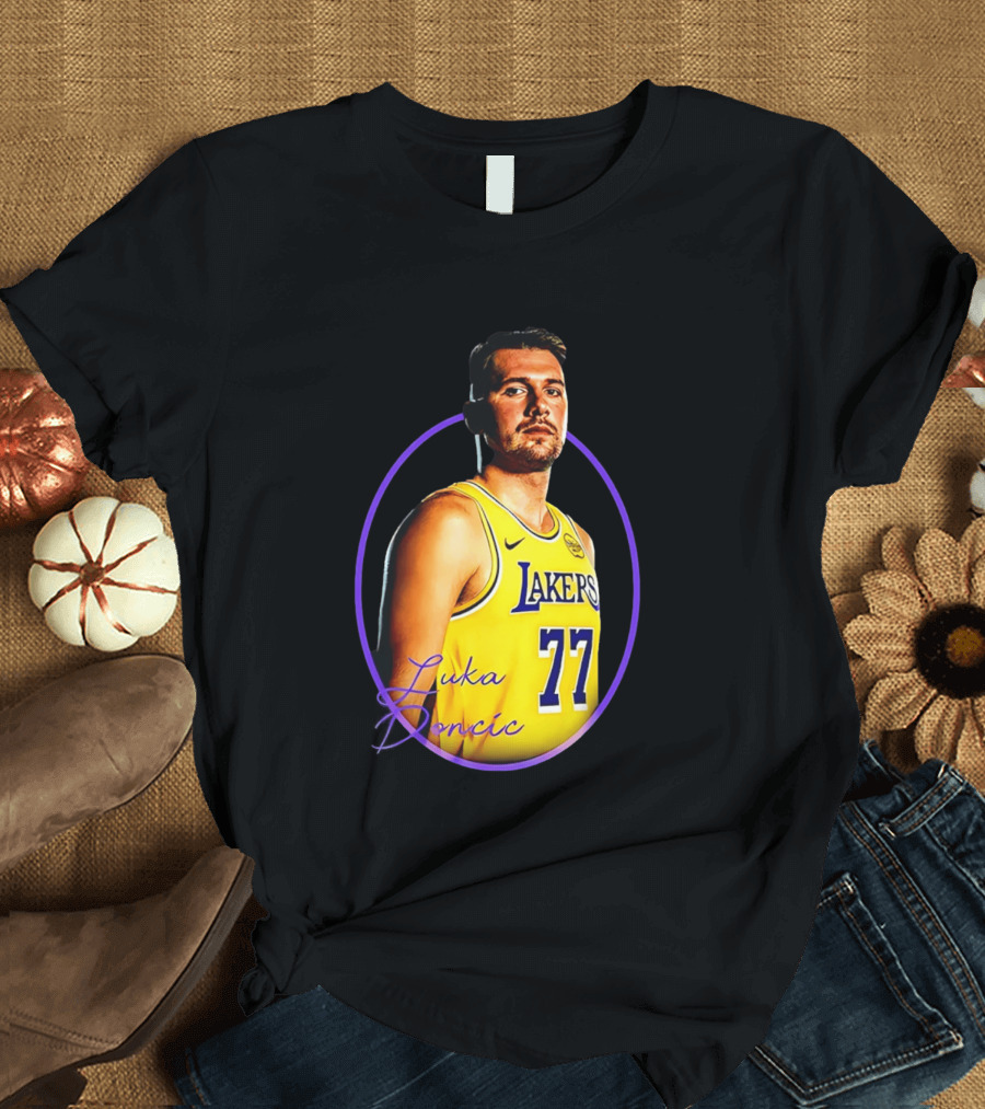 Los Angeles Lakers Luka Doncic 77 Yellow Jersey Image T-Shirt