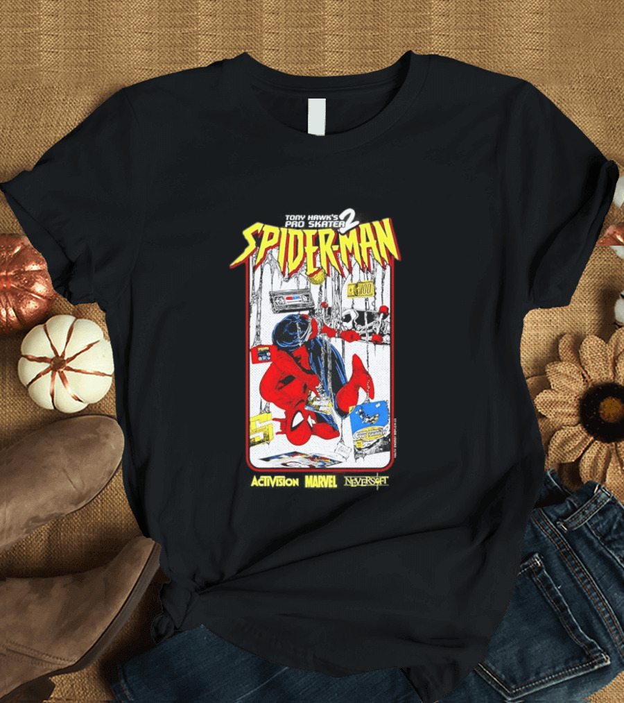 Spider Man Marvel Comics Tony Hawk's Pro Skater 2 Video Game Scene T-Shirt