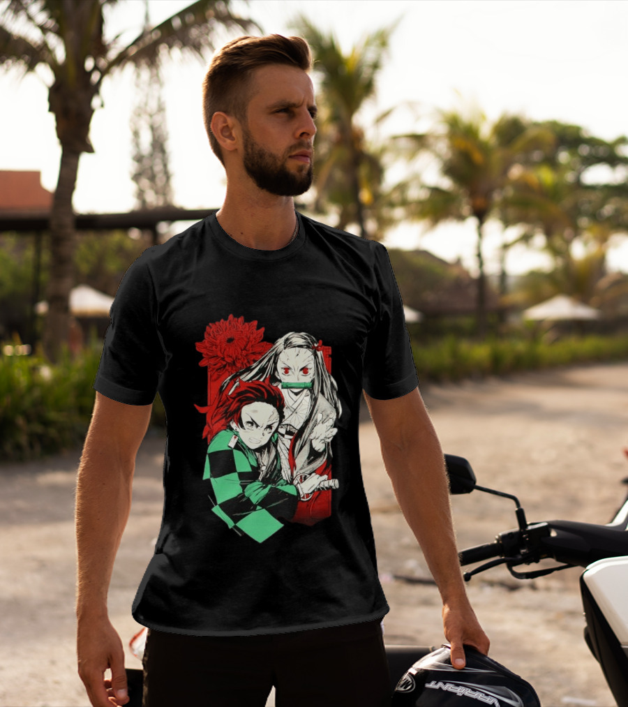 Tanjiro And Nezuko Demon Slayer Manga Red Flower T-Shirt