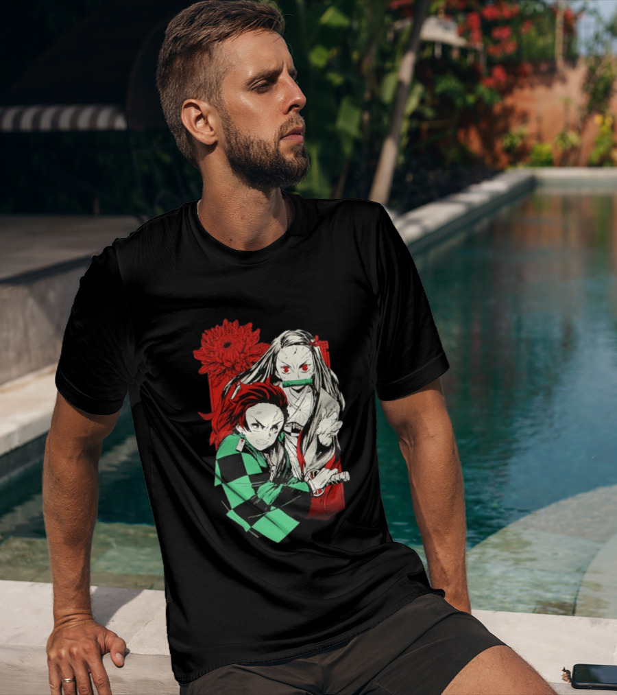 Tanjiro And Nezuko Demon Slayer Manga Red Flower T-Shirt