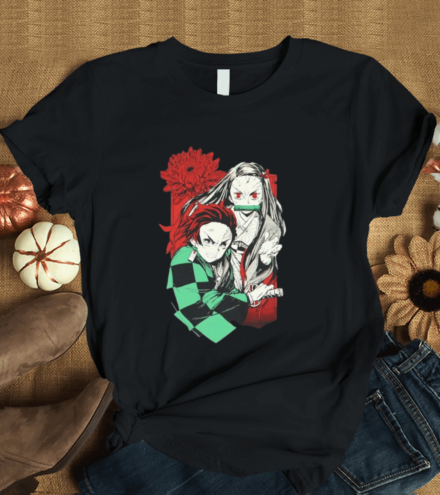 Tanjiro And Nezuko Demon Slayer Manga Red Flower T-Shirt