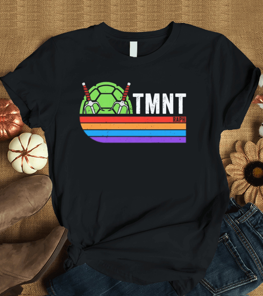TMNT Raphael Raph Turtle Shell Sai Weapons Rainbow T-Shirt