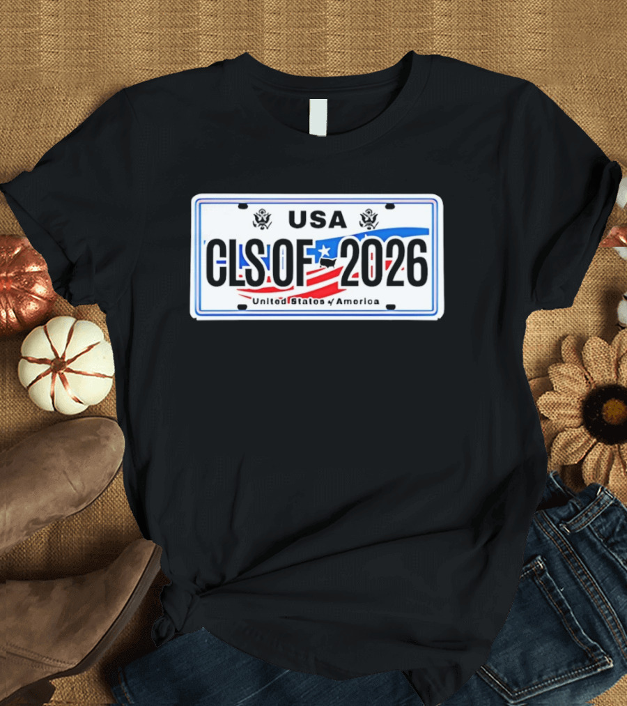 USA Class Of 2026 American Flag Graduation License Plate T-Shirt
