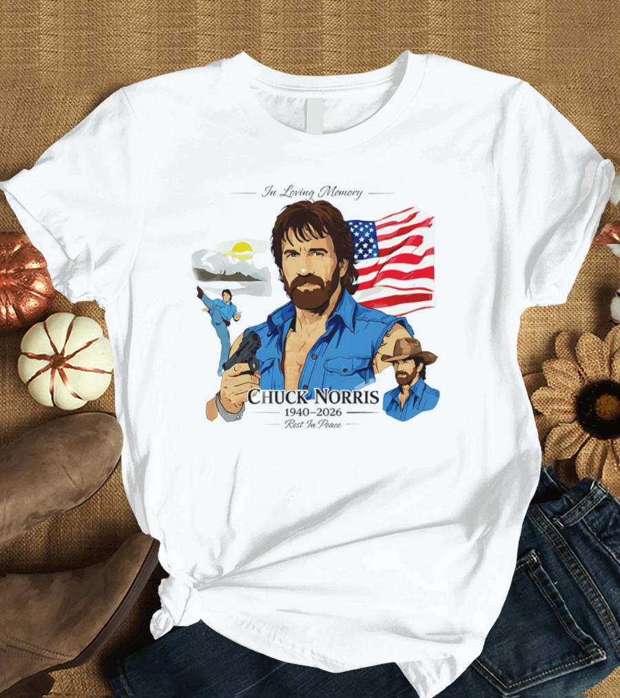 Chuck Norris Legends Never Die 1940 2026 American Flag T-Shirt