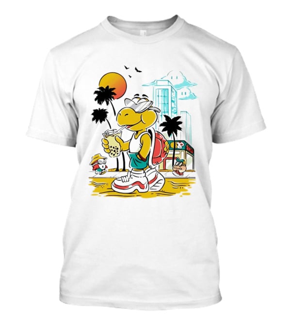 Koopa Troopa Beach Day Vibes With Bubble Tea And Palm Trees T-Shirt