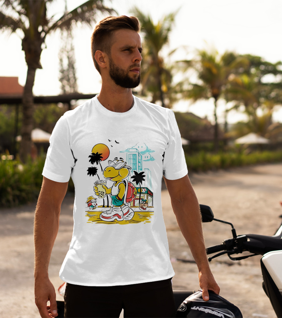 Koopa Troopa Beach Day Vibes With Bubble Tea And Palm Trees T-Shirt