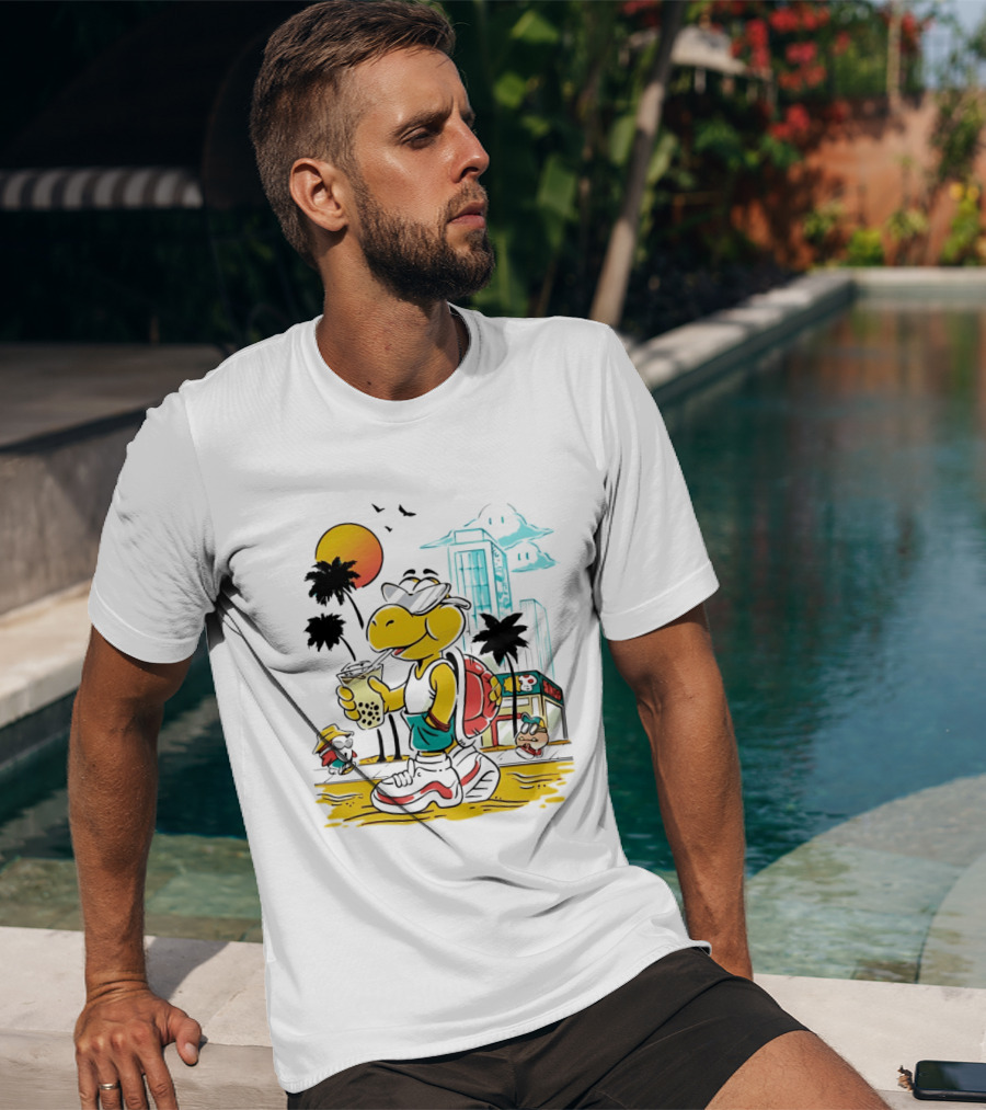 Koopa Troopa Beach Day Vibes With Bubble Tea And Palm Trees T-Shirt