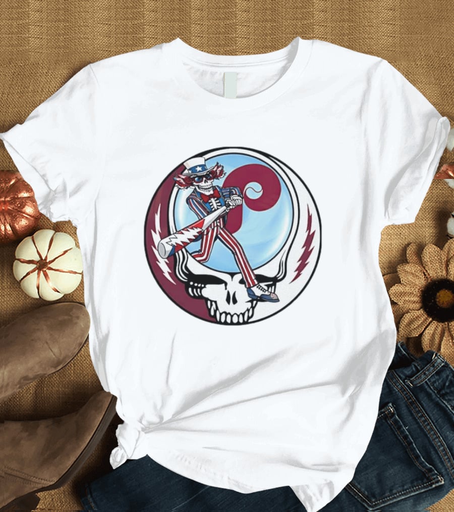 Philadelphia Phillies Uncle Sam Skeleton Baseball Stealie T-Shirt