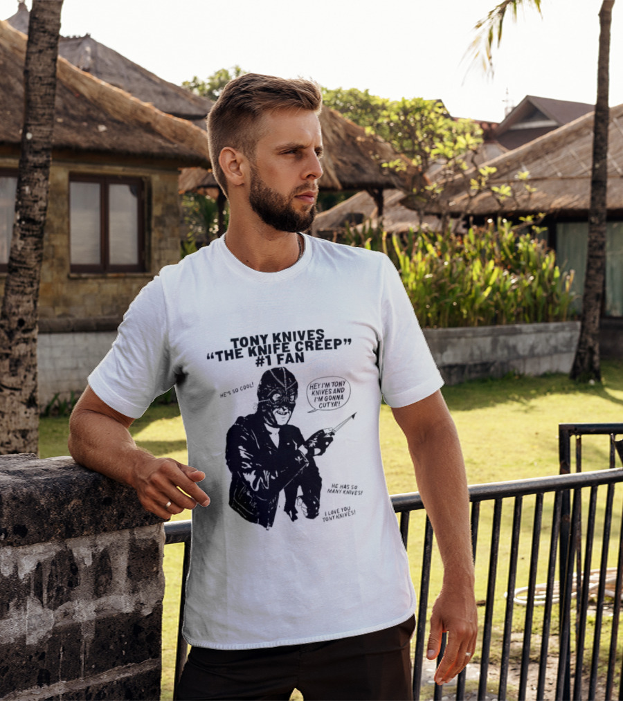 Tony Knives The Knife Creep Volume One Leather Jacket Mysterious True Crime Legendary Horror Movie Night Stalk Western Adventure T-Shirt