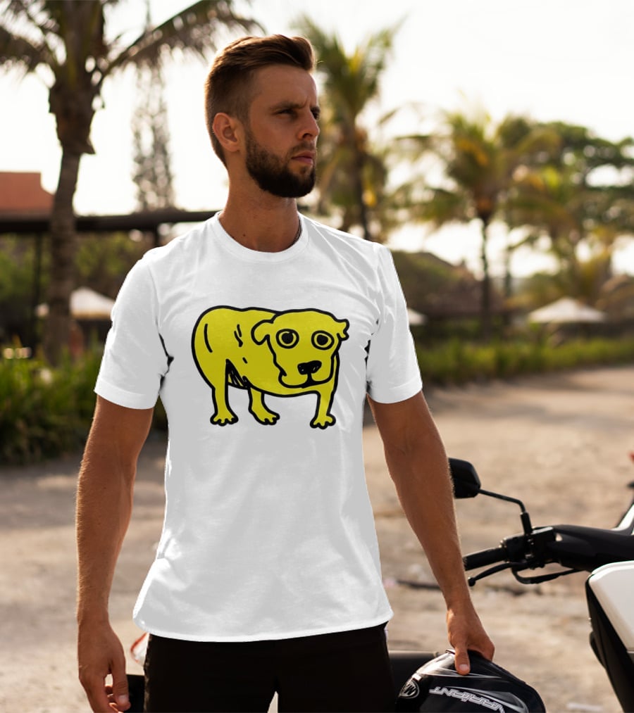 Tripod Dog Doodle Minimalist Yellow Canine Drawing T-Shirt
