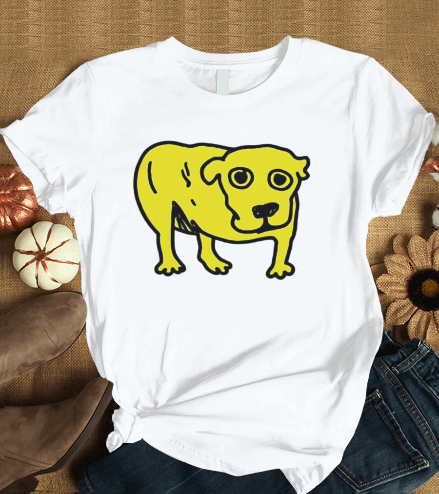 Tripod Dog Doodle Minimalist Yellow Canine Drawing T-Shirt