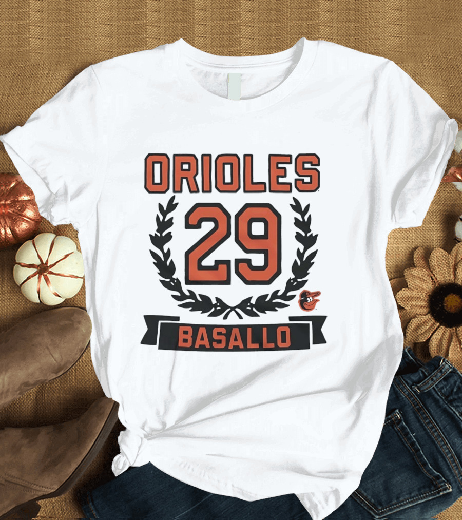 Orioles 29 Basallo Wreath Baltimore Baseball Rookie T-Shirt