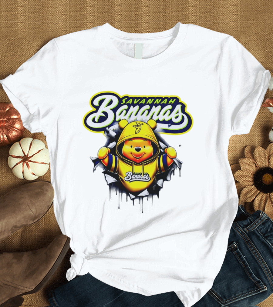 Savannah Bananas Winnie The Pooh Yellow Hooded Character With Banana Ball T-Shirt