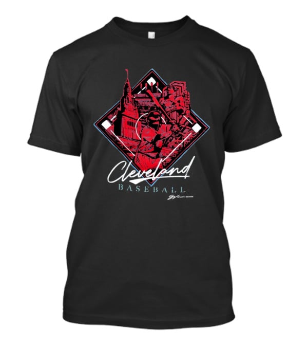 Cleveland Baseball Diamond Collage Skyline Batter Landmark T-Shirt
