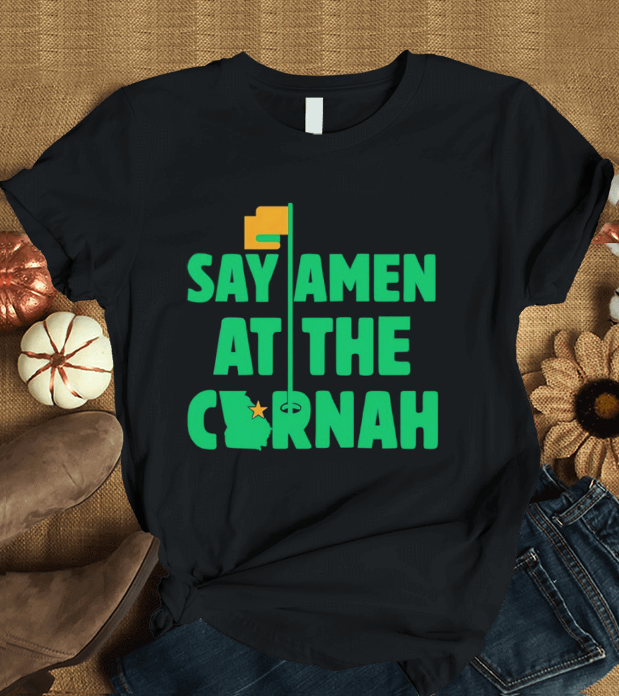 Say Amen At The Cornah Golf Flag Star Motif T-Shirt