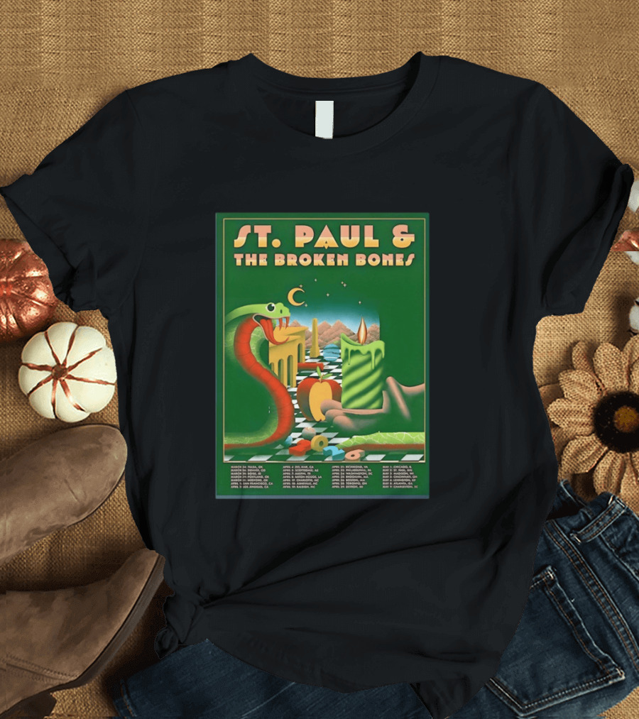 St Paul And The Broken Bones 2026 North America Tour Snake Candle Chessboard T-Shirt