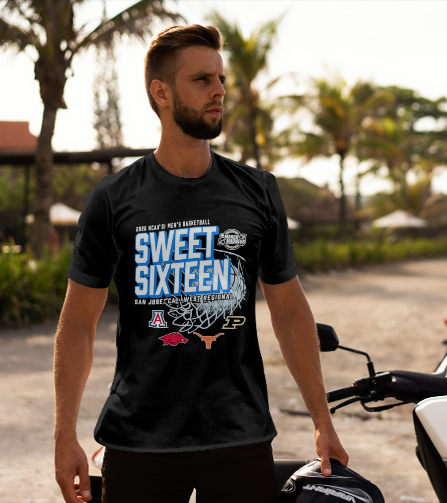 2026 NCAA DI Men's Basketball Sweet Sixteen San Jose West Regional Arizona Arkansas Texas Purdue Logos T-Shirt