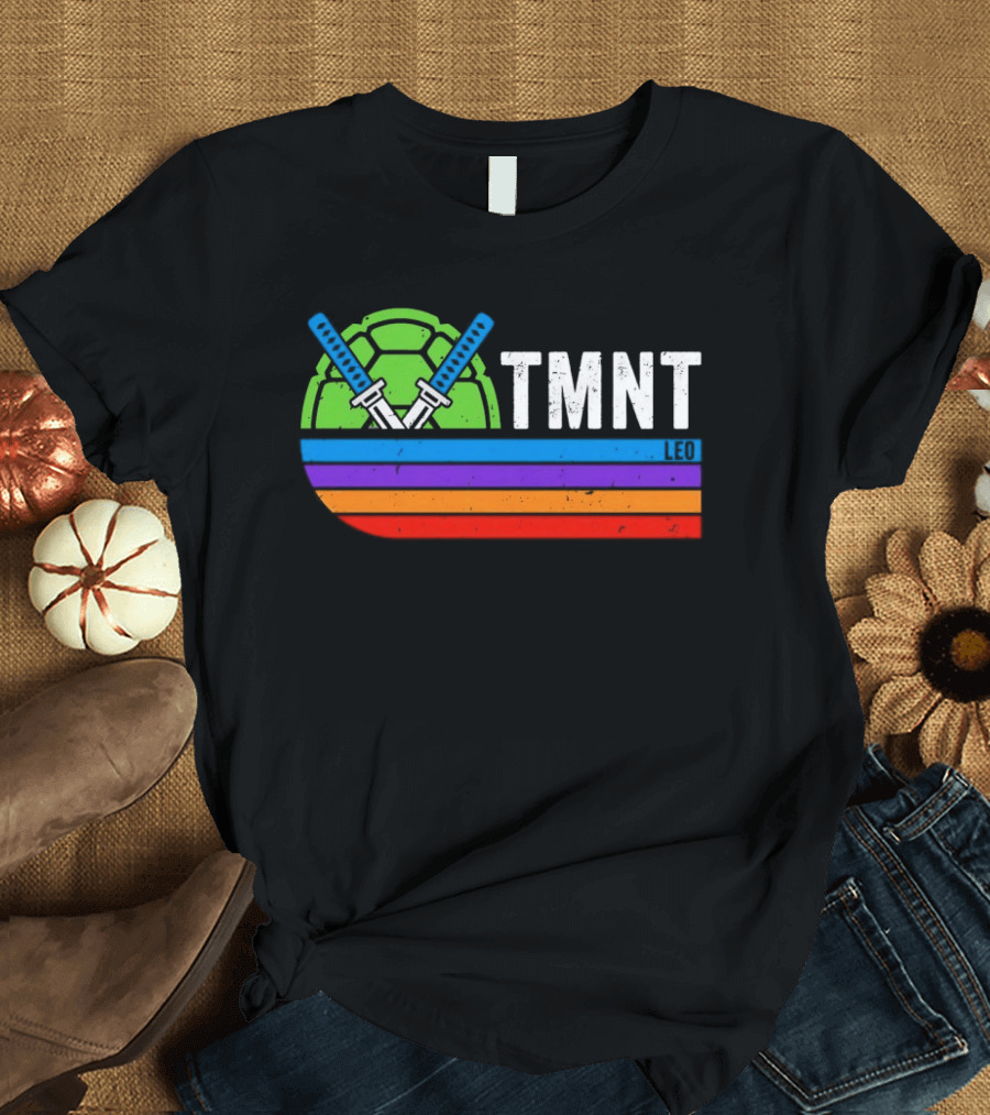 TMNT Leonardo Leo Swords Turtle Shell Colorful Stripes T-Shirt