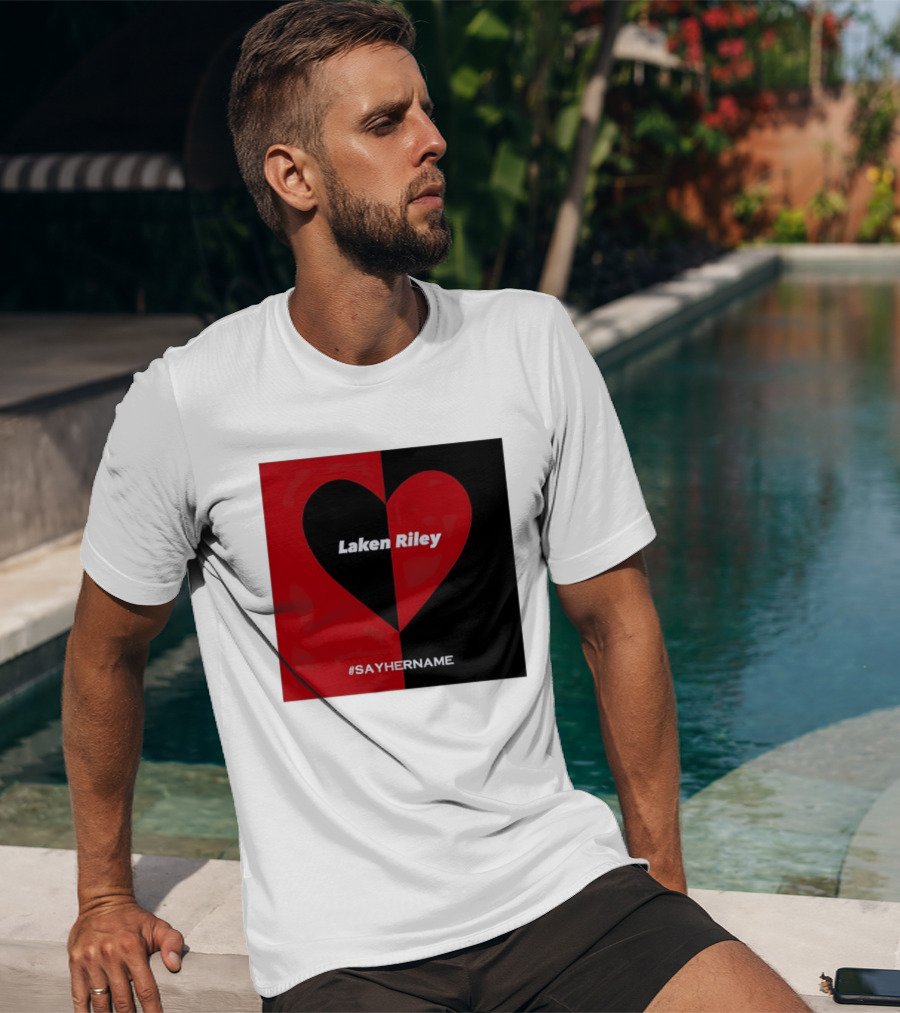 Laken Riley Heart SayHerName Red Black Heart Shape T-Shirt
