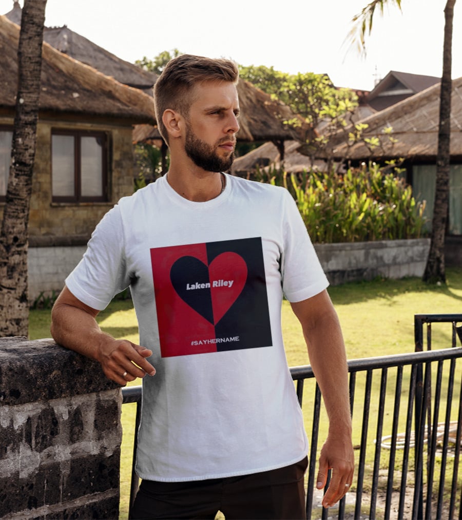 Laken Riley Heart SayHerName Red Black Heart Shape T-Shirt