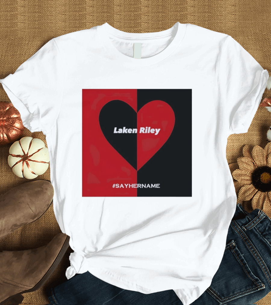 Laken Riley Heart SayHerName Red Black Heart Shape T-Shirt