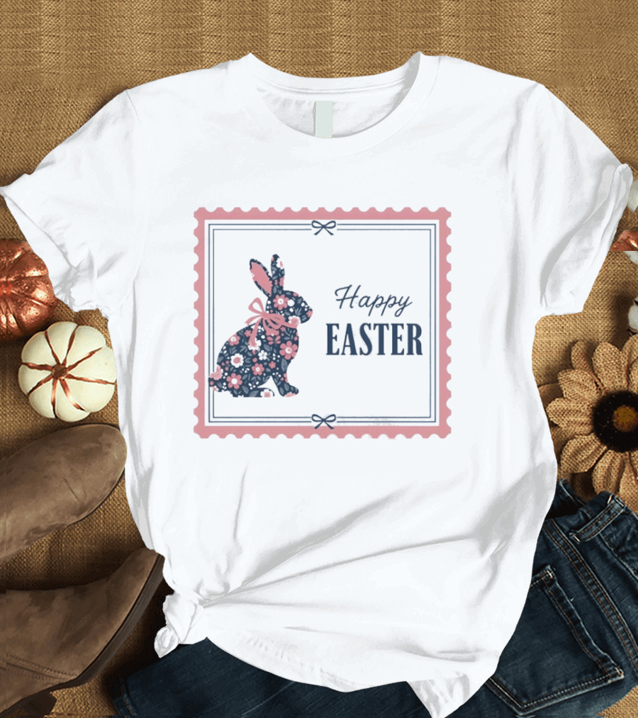 Happy Easter Bunny With Floral T-Shirt