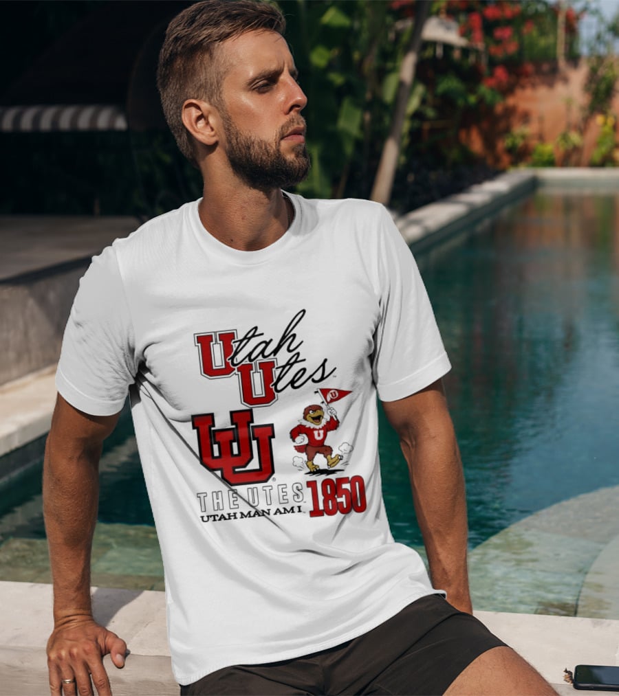Utah Utes The Utes Utah Man Am I 1850 UU Holding Flag T-Shirt