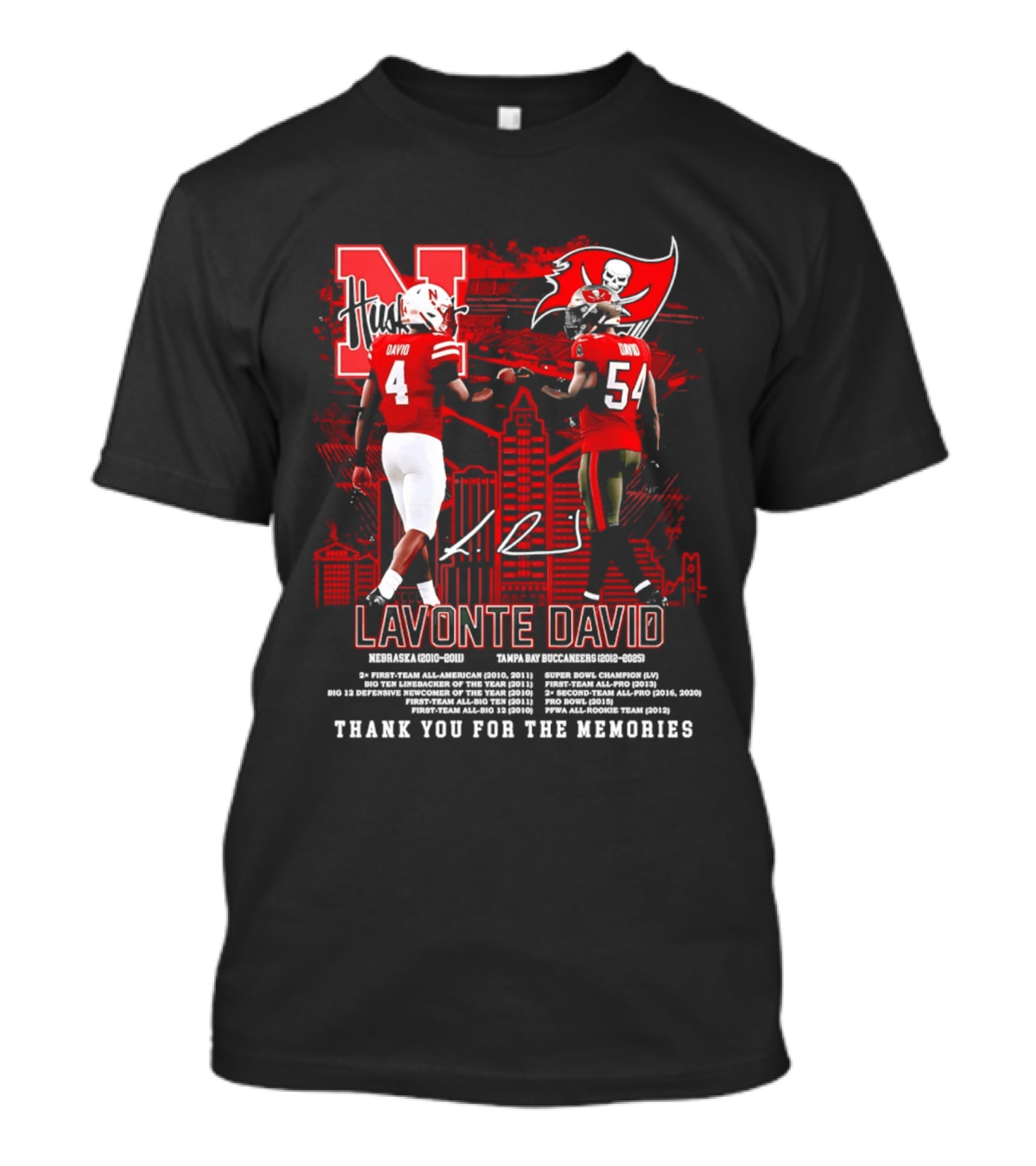 Lavonte David Nebraska Huskers Tampa Bay Buccaneers Thank You For The Memories T-Shirt