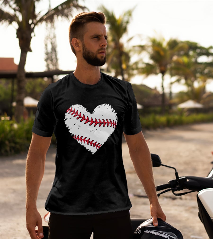 Heart Shaped Baseball Stitching Love Baseball T-Shirt