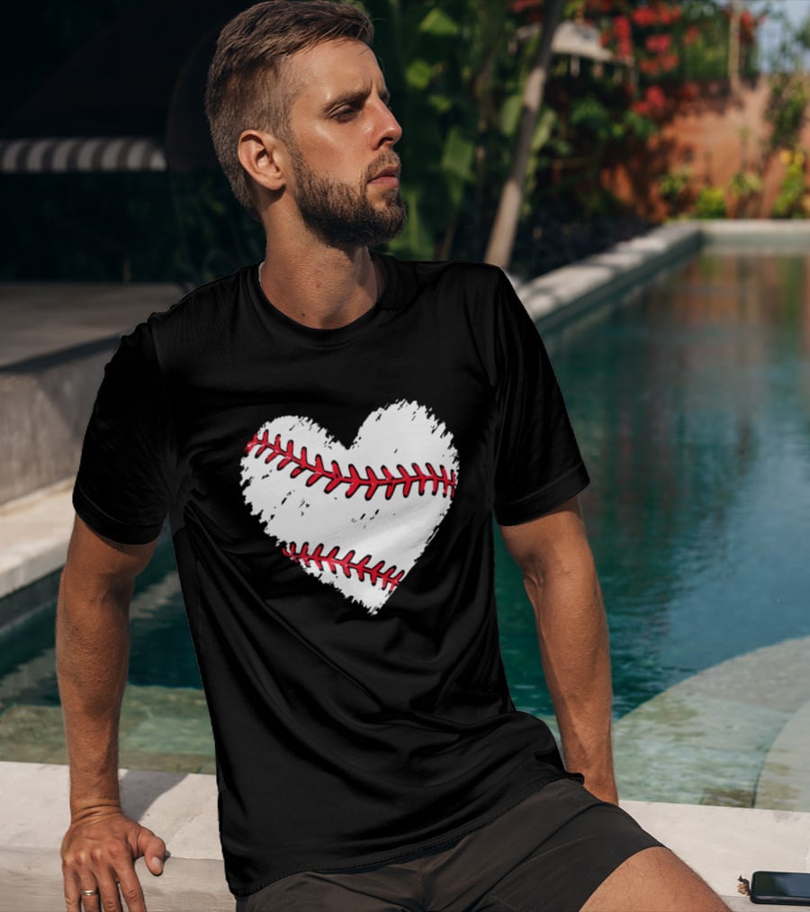 Heart Shaped Baseball Stitching Love Baseball T-Shirt