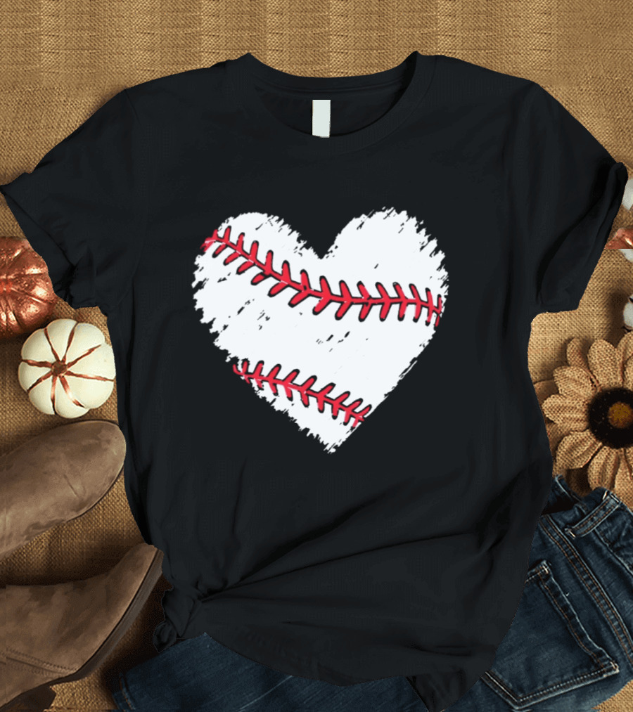 Heart Shaped Baseball Stitching Love Baseball T-Shirt
