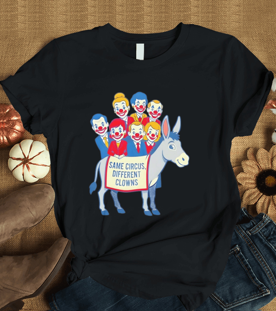 Same Circus Different Clowns Riding A Donkey Clown Faces T-Shirt