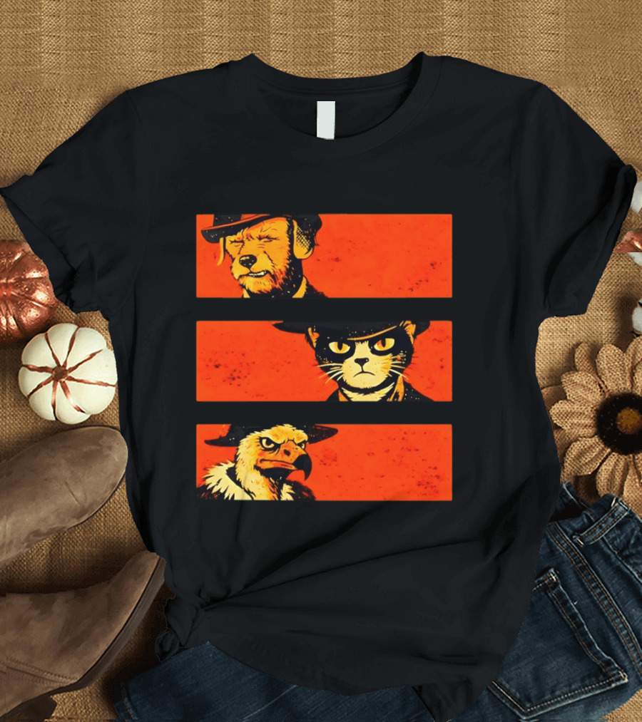 Dog The Good Cat The Bad Eagle The Ugly Western Animal Trio T-Shirt