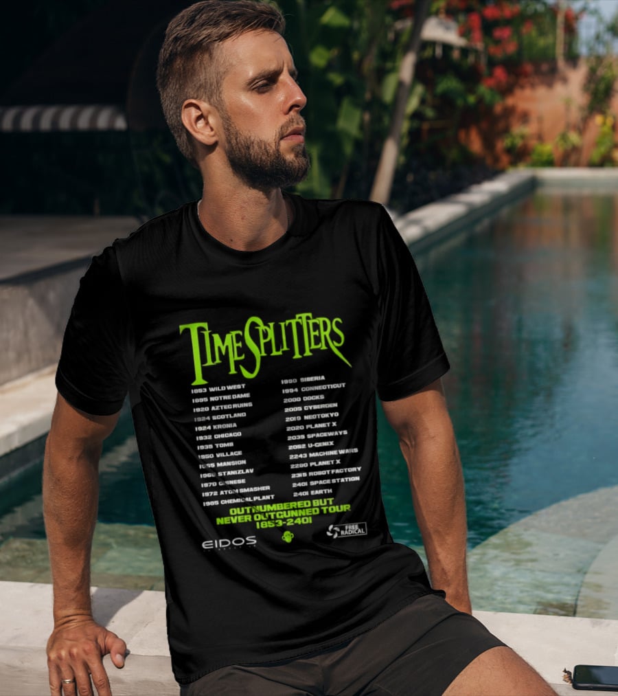 TimeSplitters Eidos Games 1853 2401 World Tour Event Locations List T-Shirt